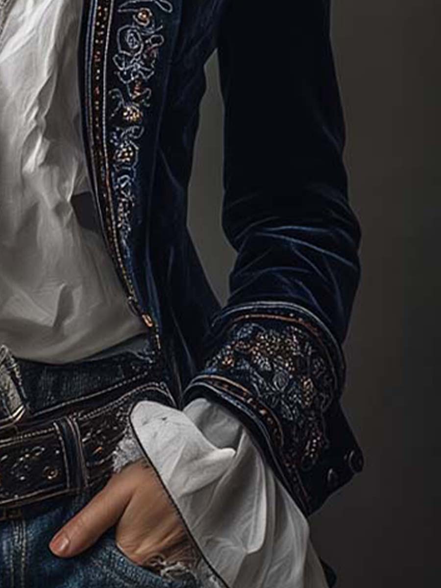 Marguerite | Navy Embroidered Longline Jacket