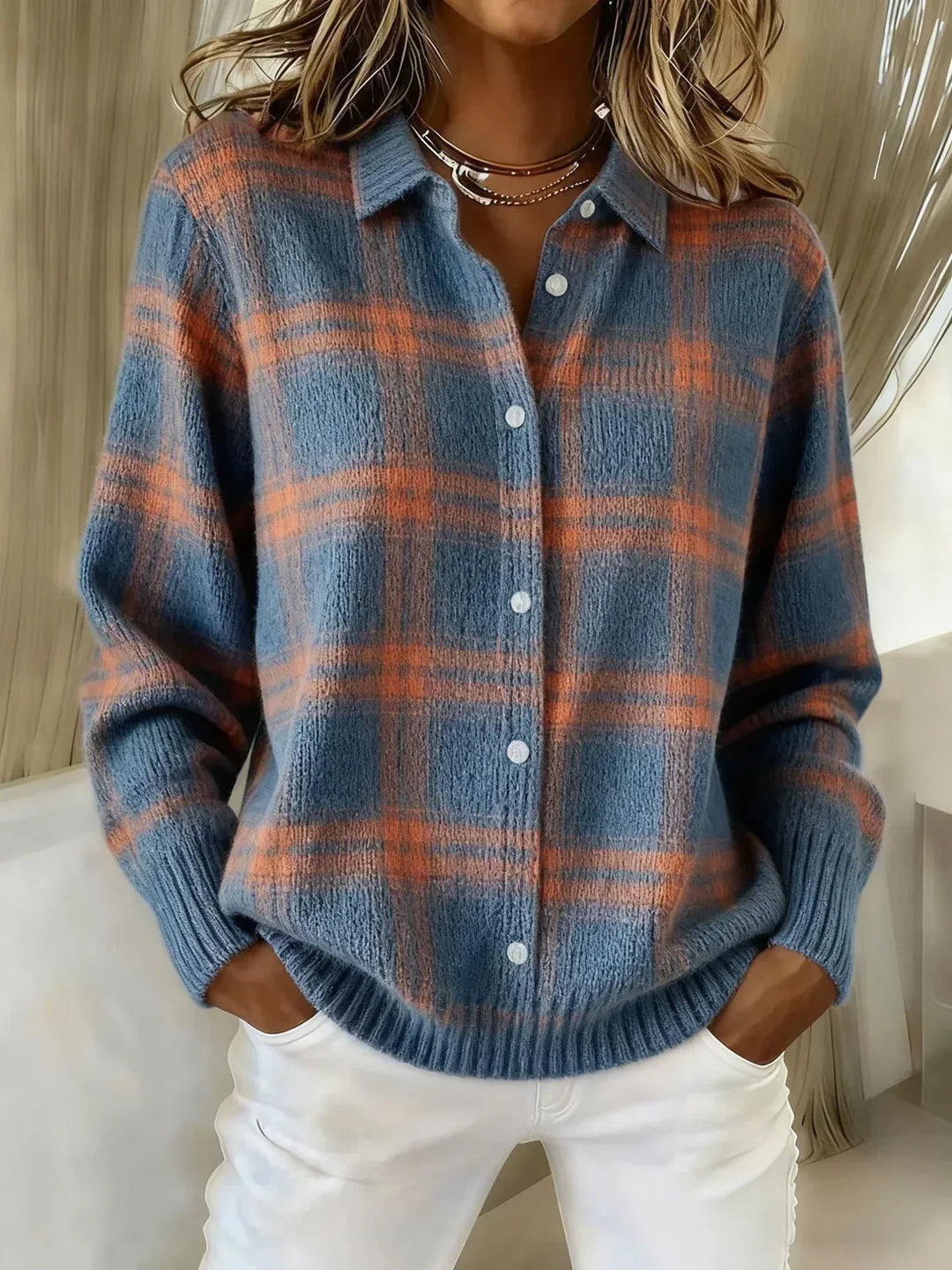 ANNA | Plaid Knit Cardigan