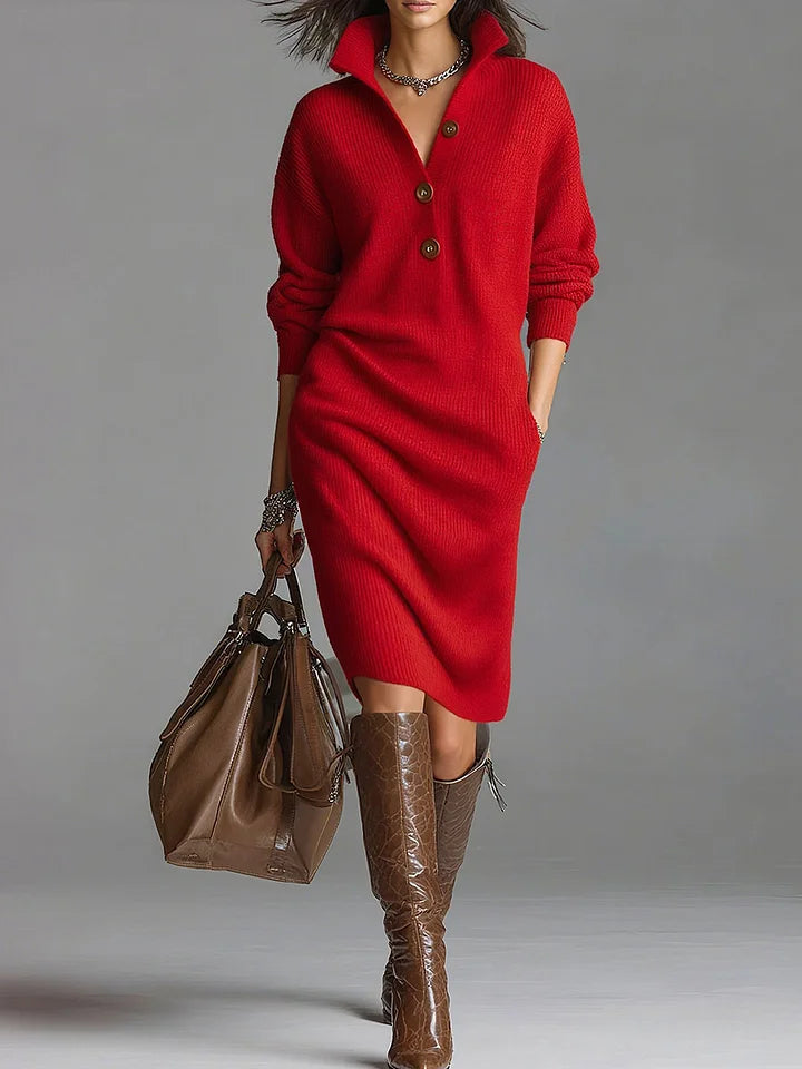 Helene | Women's Ribbed Button-Front Midi Dress