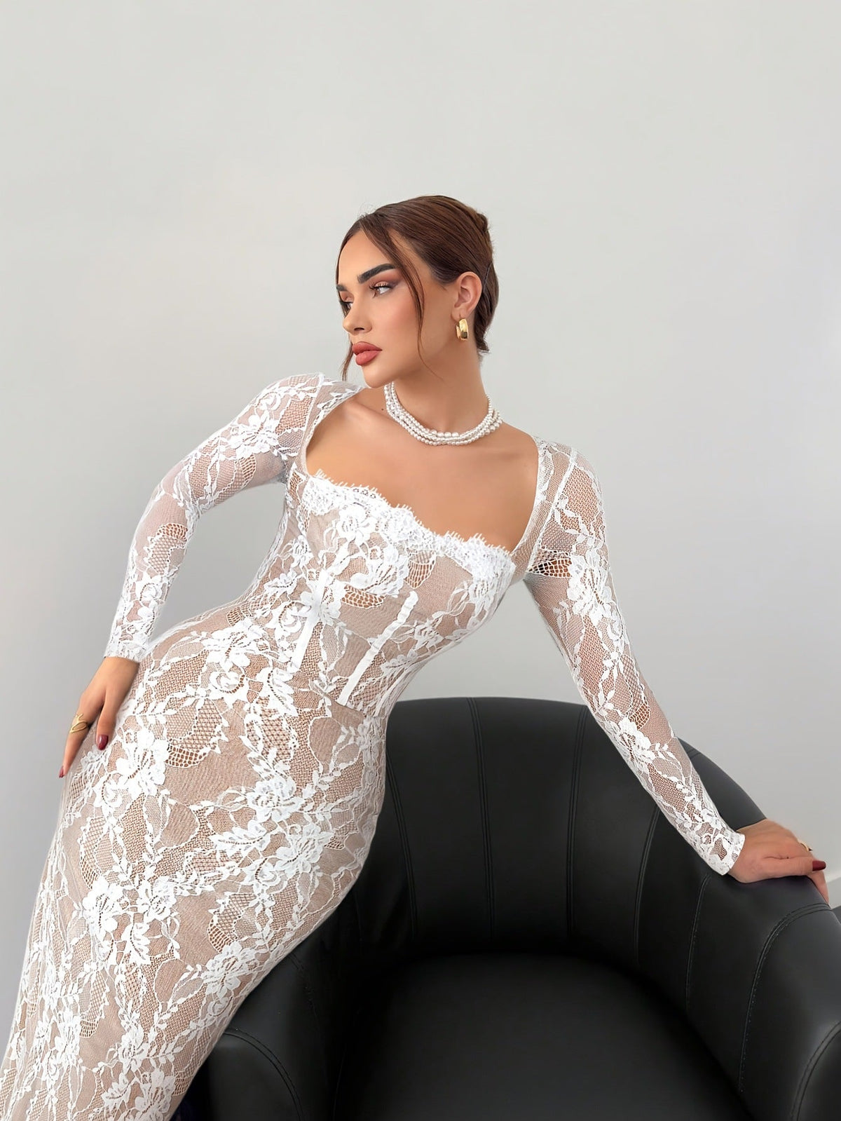 Camilla | Abito Maxi con Pizzo a Maniche Lunghe