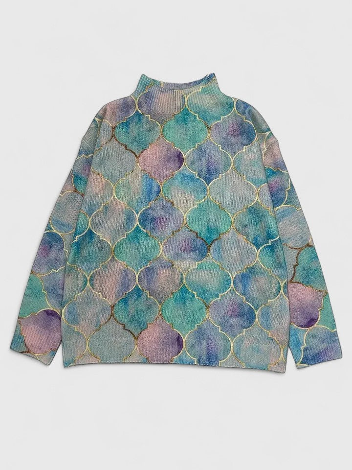 Women’s Geometric Mock Neck Sweater