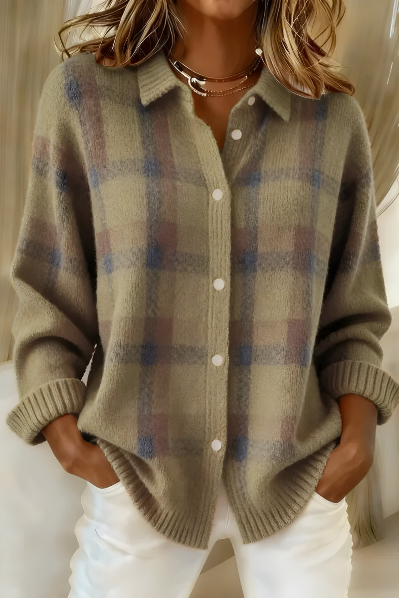 ANNA | Plaid Knit Cardigan