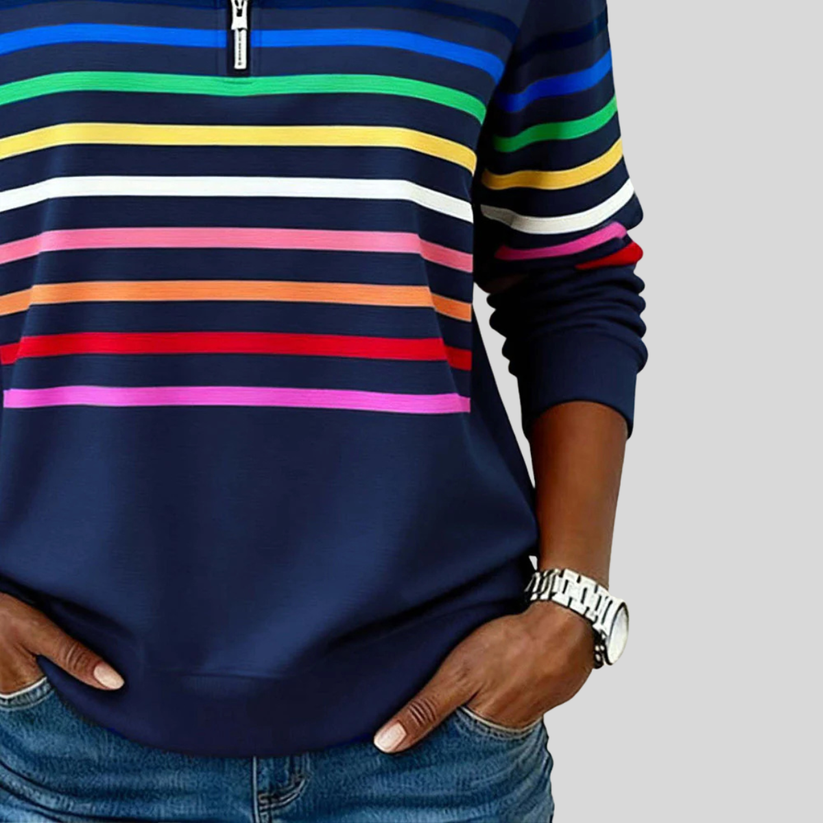 Hazel | Colourful Striped Quarter-Zip Sweatshirt