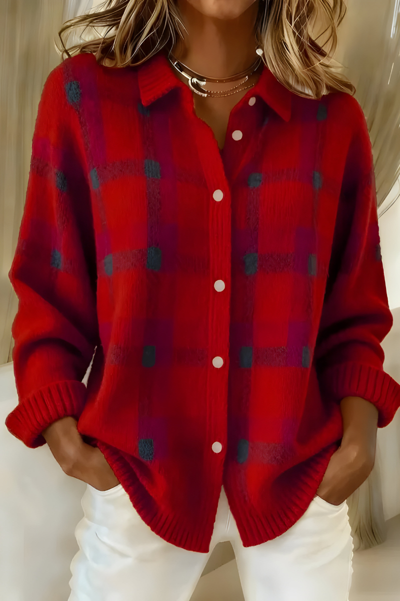 ANNA | Plaid Knit Cardigan