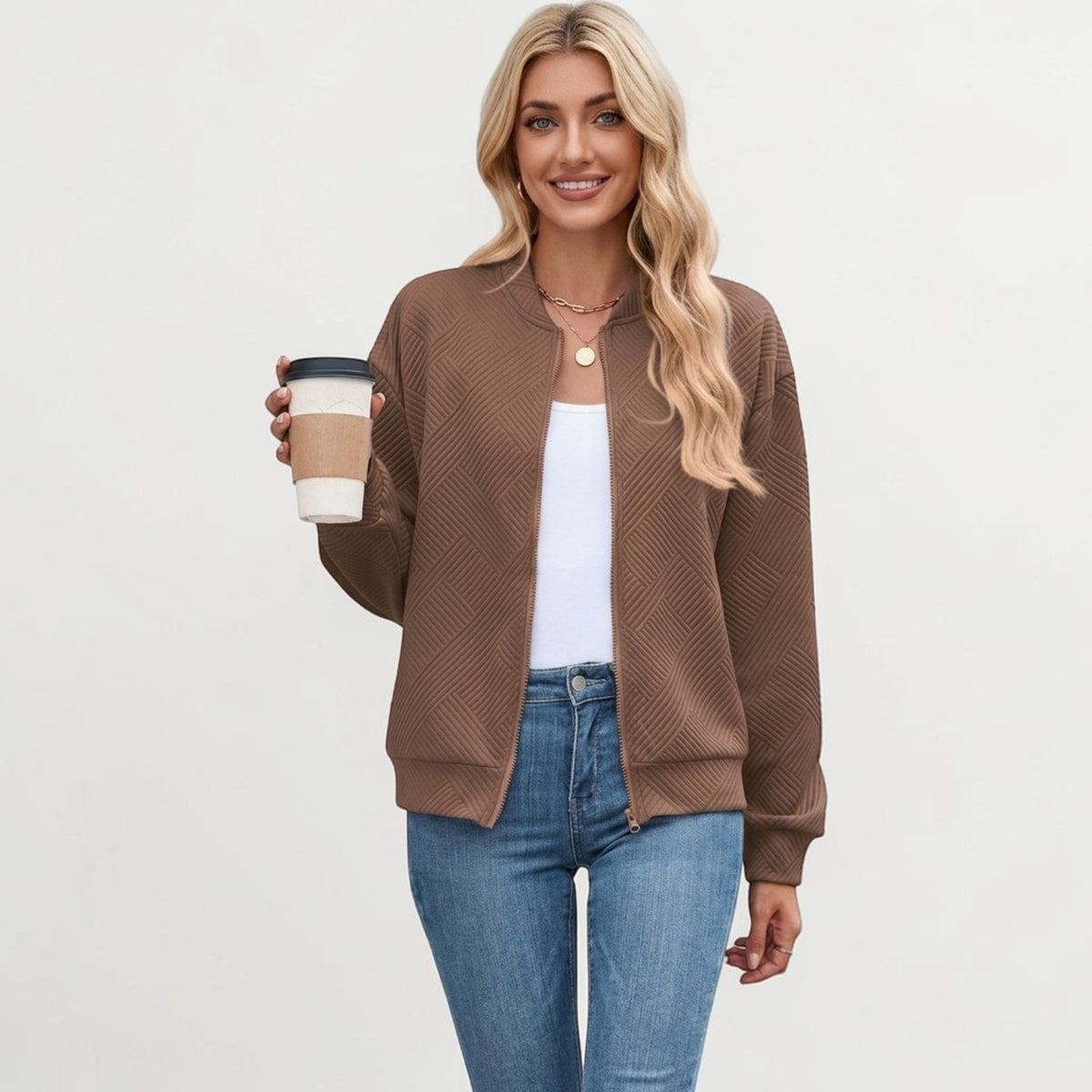 Adelaide | Textured Zip Bomber Jacket