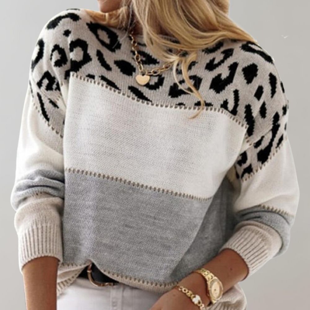 Viola | Women’s Soft Colour-Block Leopard Print Jumper