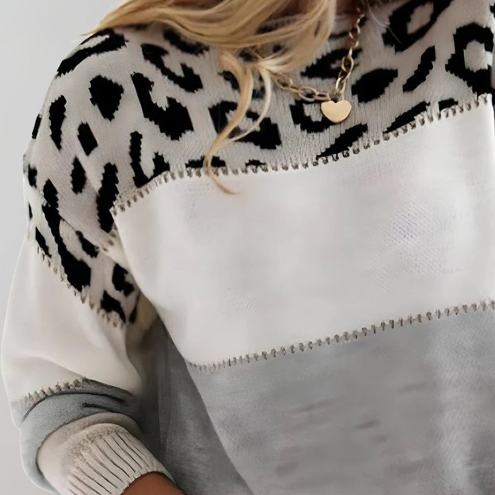 Viola | Women’s Soft Colour-Block Leopard Print Jumper