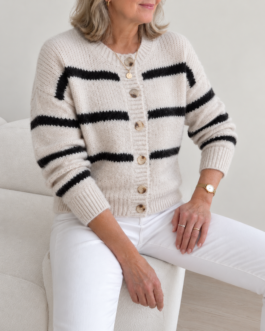 Ava | Women's Striped Button-Down Winter Knit Cardigan