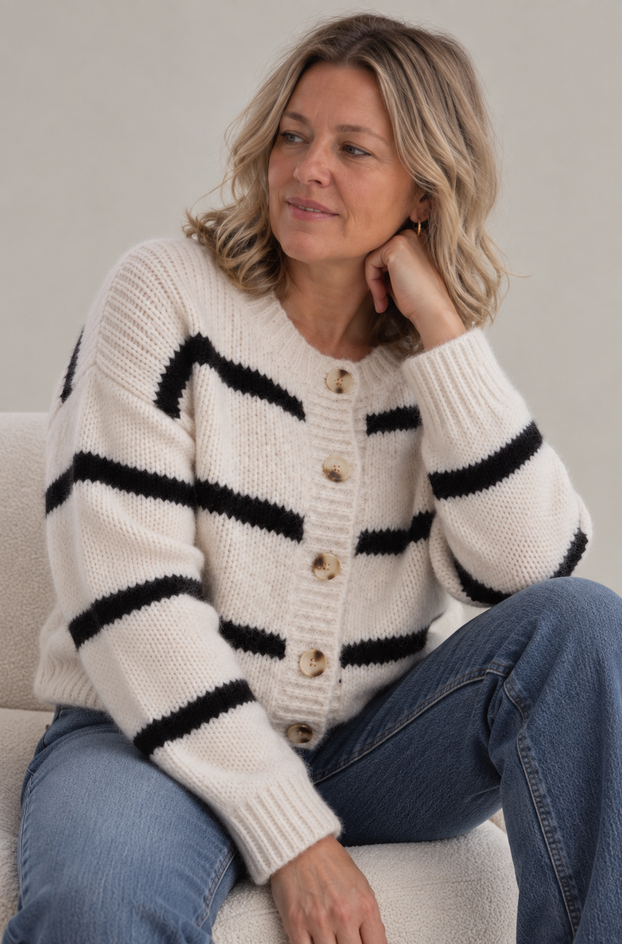 Ava | Women's Striped Button-Down Winter Knit Cardigan