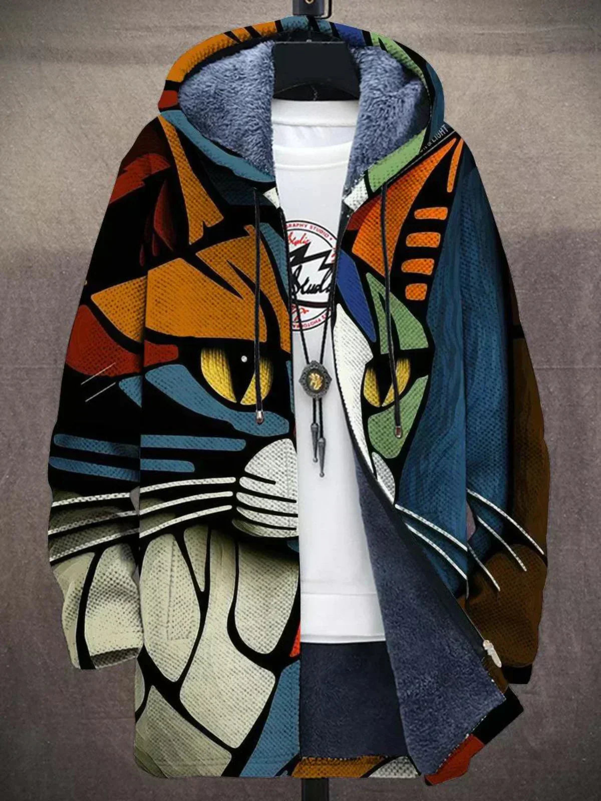 Alessandra | Cardigan lungo con cappuccio e stampa