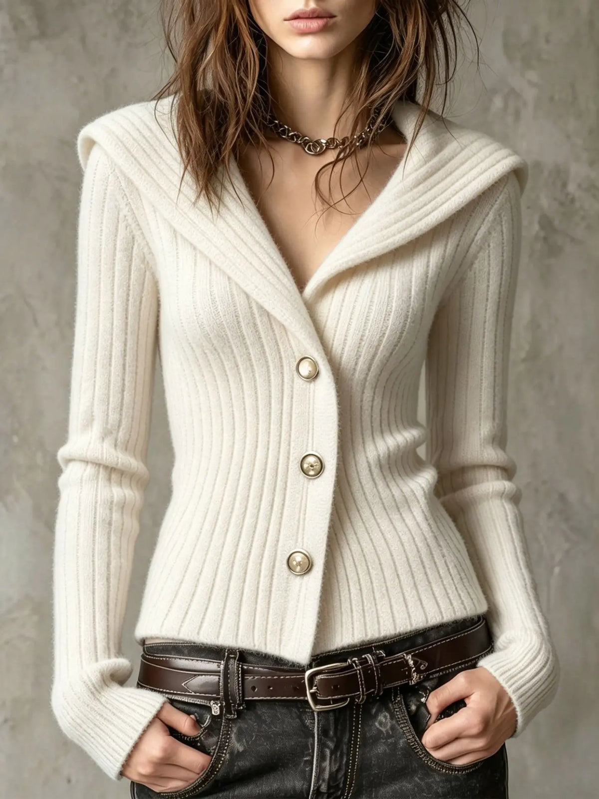 Philippa | Ribbed Collar Cardigan