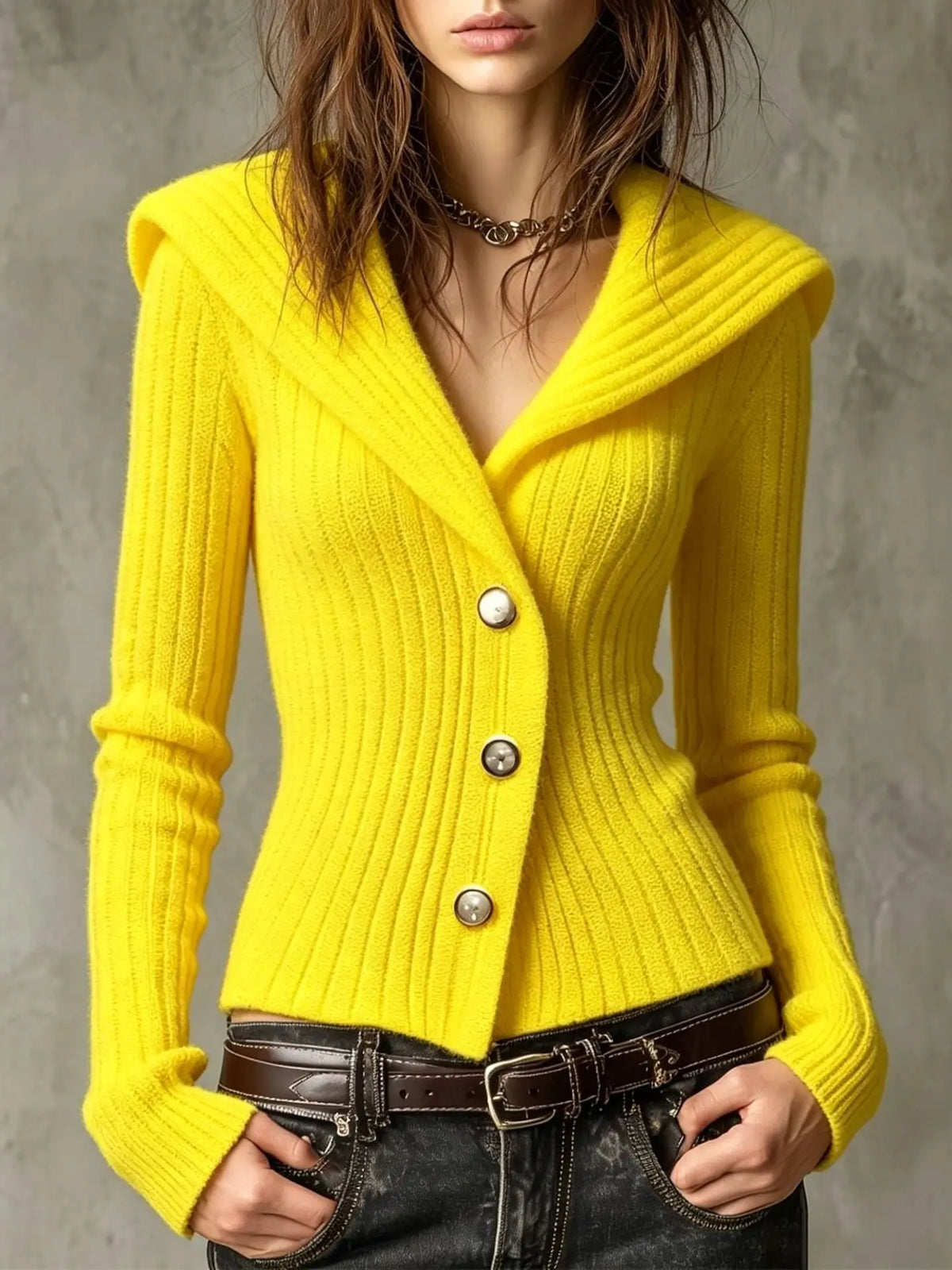 Philippa | Ribbed Collar Cardigan