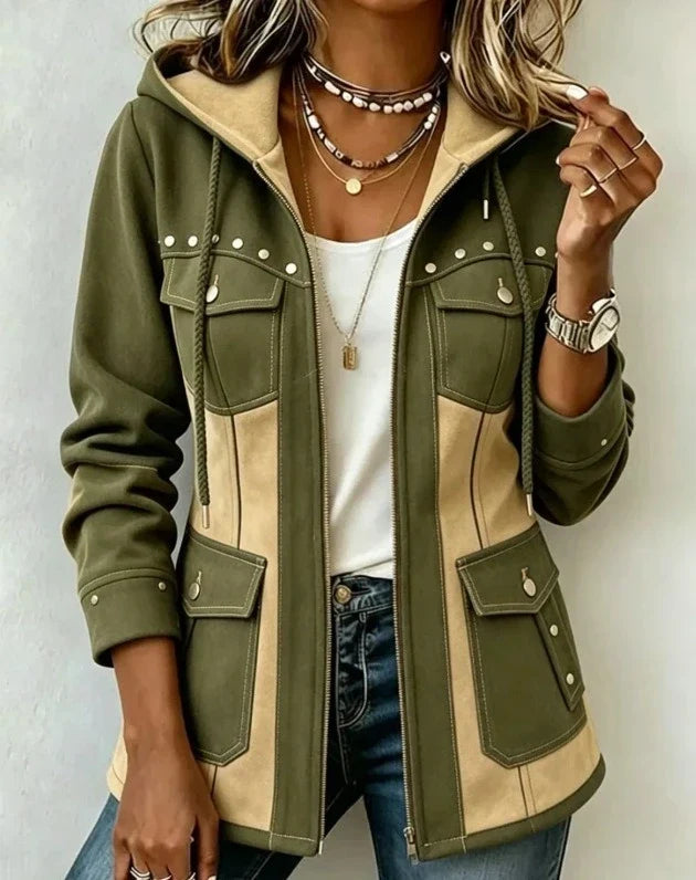 Camille | Patchwork-Style Hooded Jacket