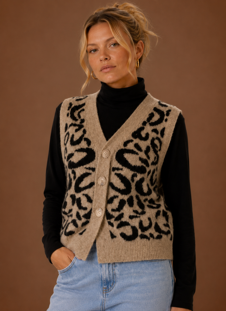 Rosalind | Leopard Print Knit Waistcoat