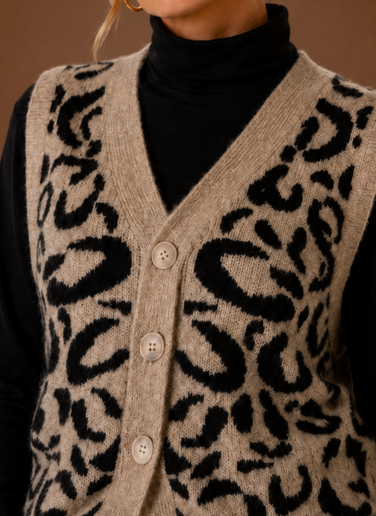 Rosalind | Leopard Print Knit Waistcoat