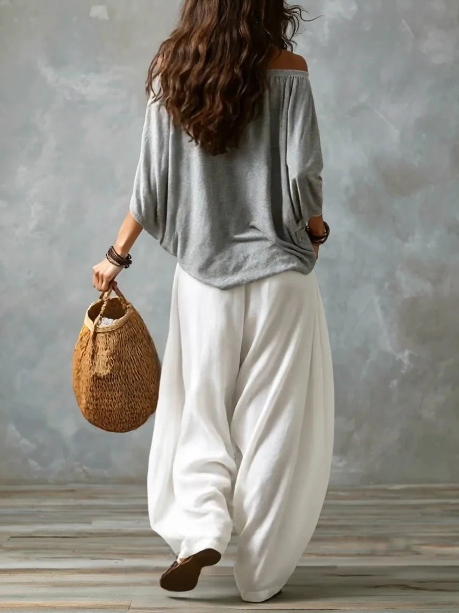 Federica | Completo spalle scoperte e pantaloni palazzo