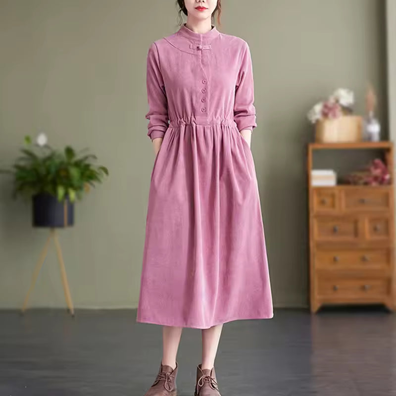 Giorgia | Abito midi con collo alla coreana