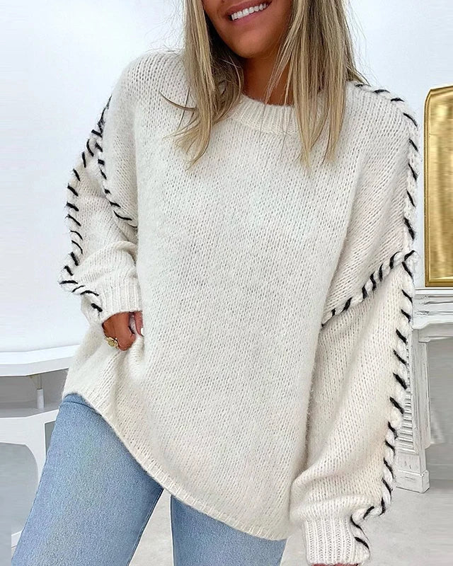 Women Fluffy Knit Sweater | Crew Neck