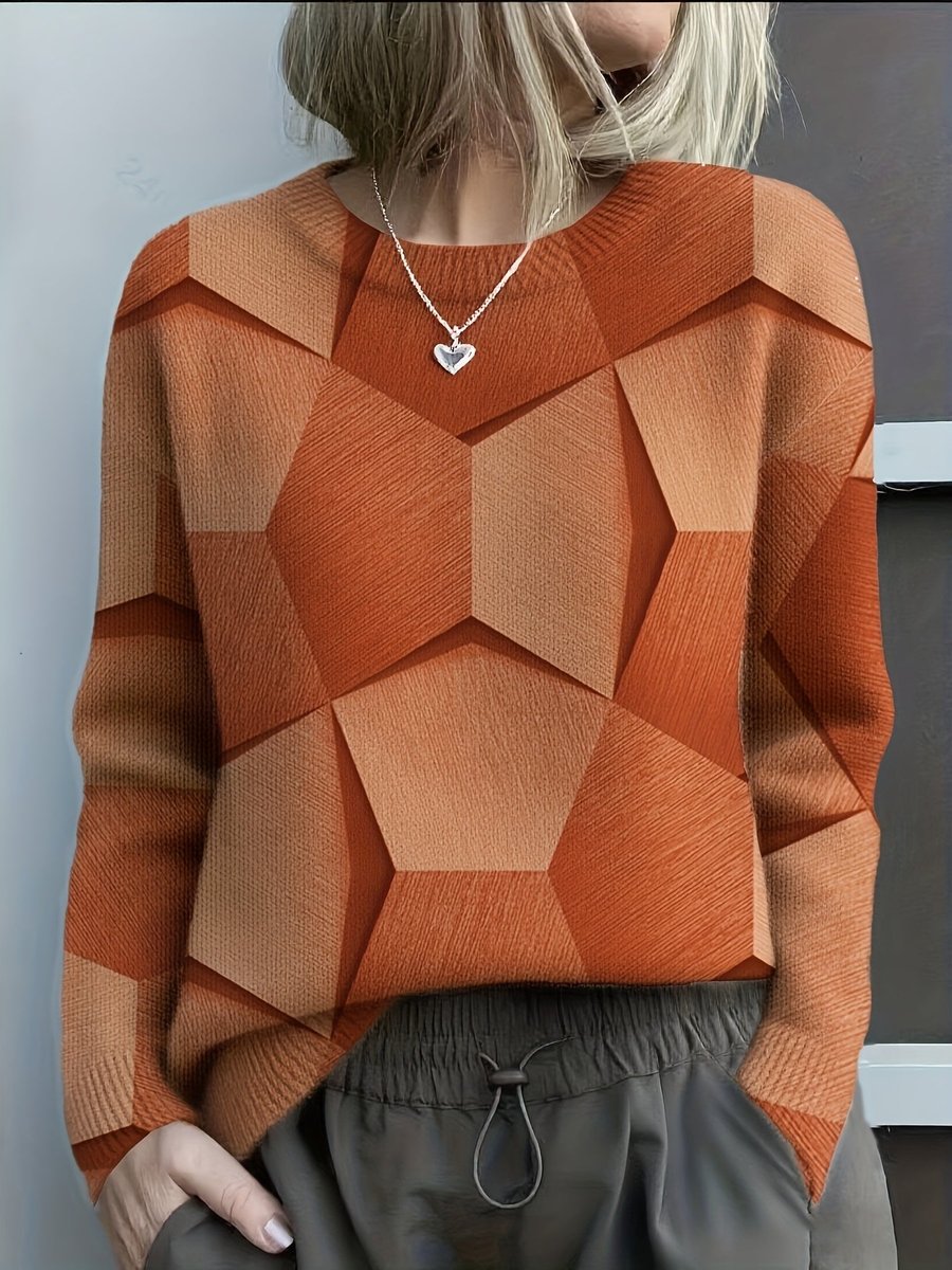 Hannah | Women’s Geometric 3D Knit Crew-Neck Jumper
