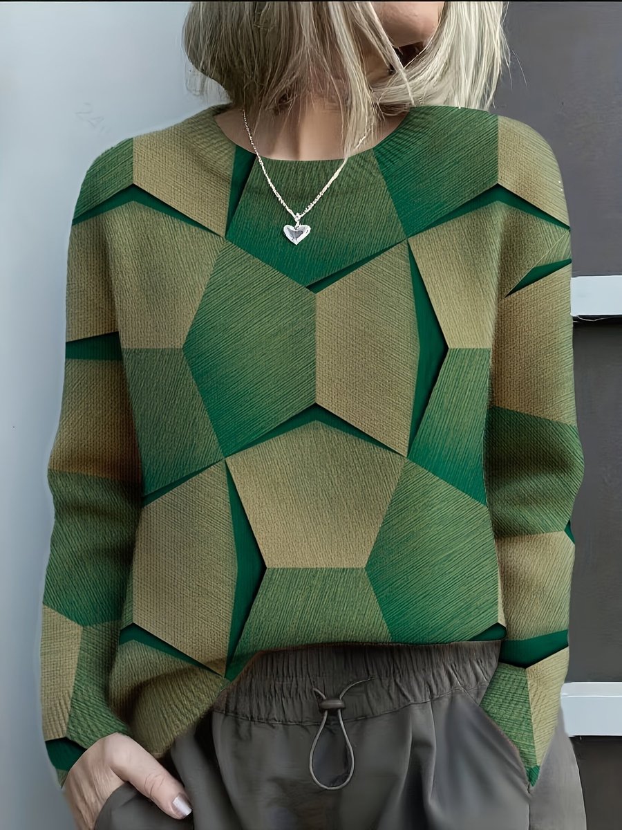 Hannah | Women’s Geometric 3D Knit Crew-Neck Jumper