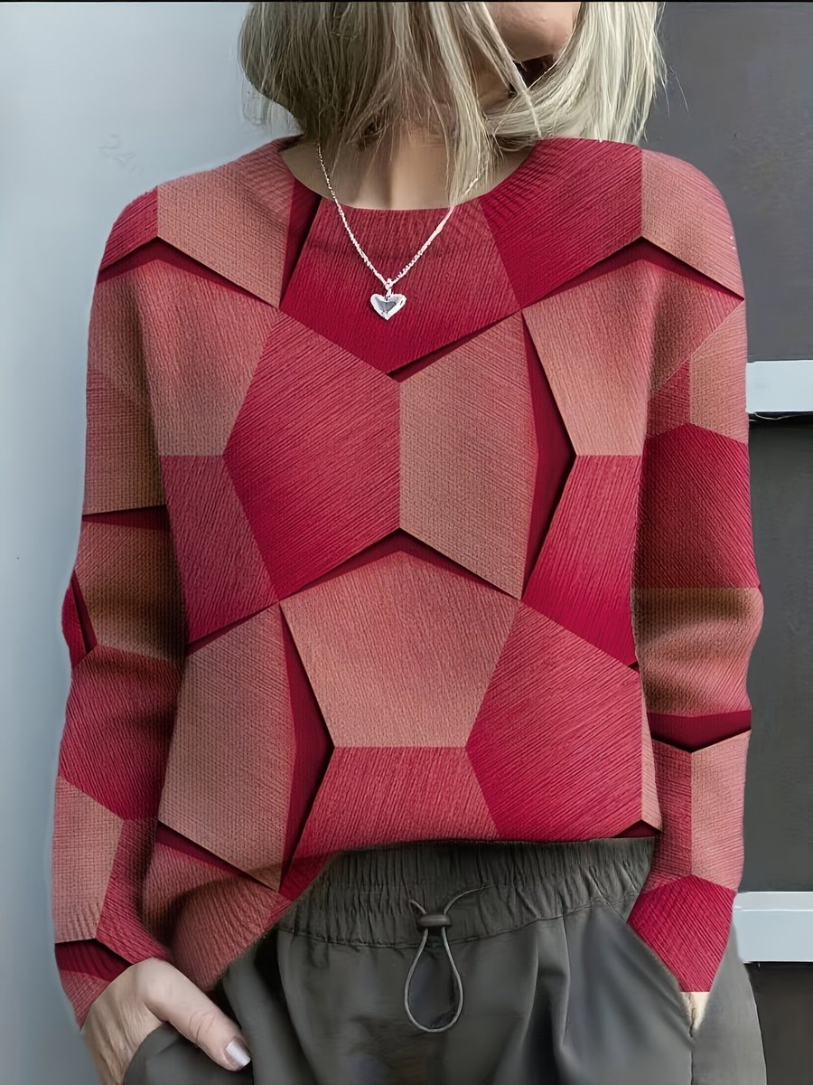 Hannah | Women’s Geometric 3D Knit Crew-Neck Jumper