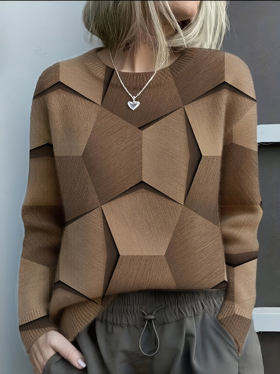 Hannah | Women’s Geometric 3D Knit Crew-Neck Jumper