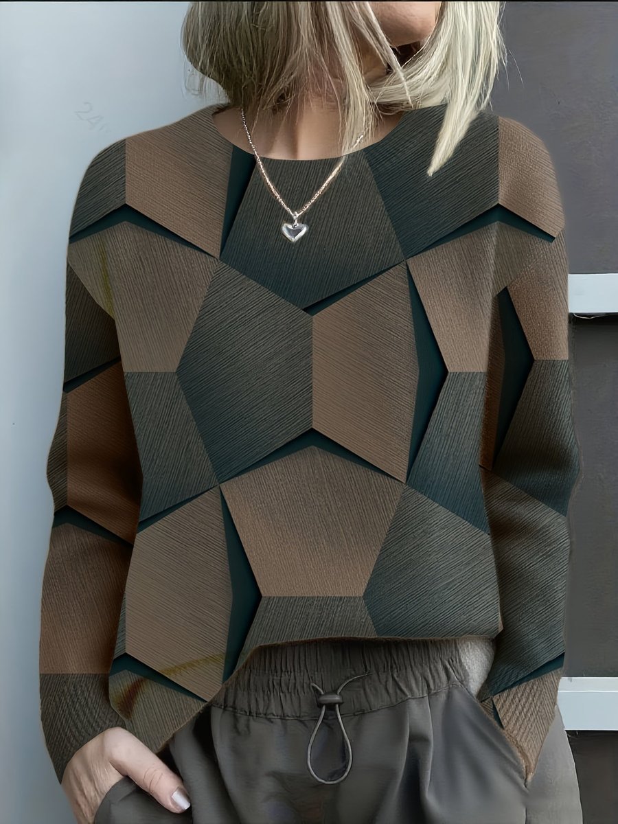 Hannah | Women’s Geometric 3D Knit Crew-Neck Jumper