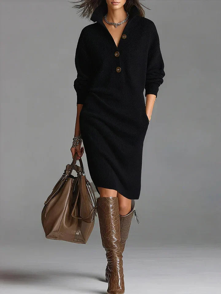 Helene | Women's Ribbed Button-Front Midi Dress