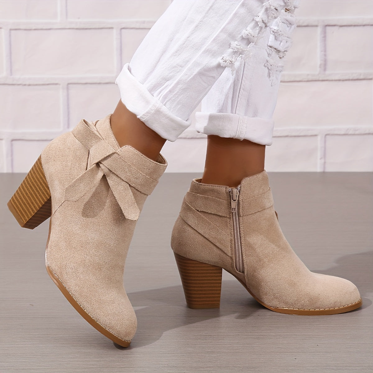 Rosalind | Bow-Strap Suede Ankle Boots