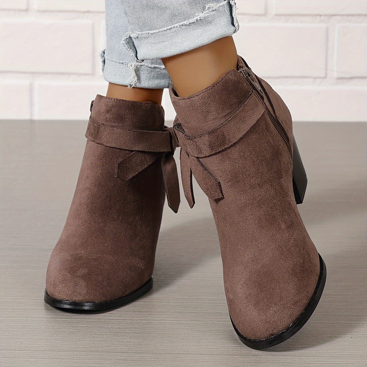 Rosalind | Bow-Strap Suede Ankle Boots