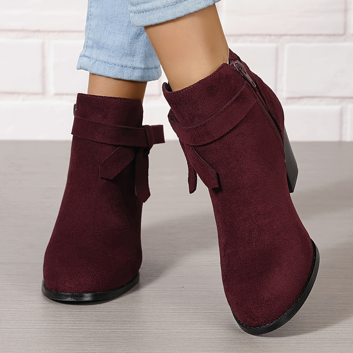 Rosalind | Bow-Strap Suede Ankle Boots