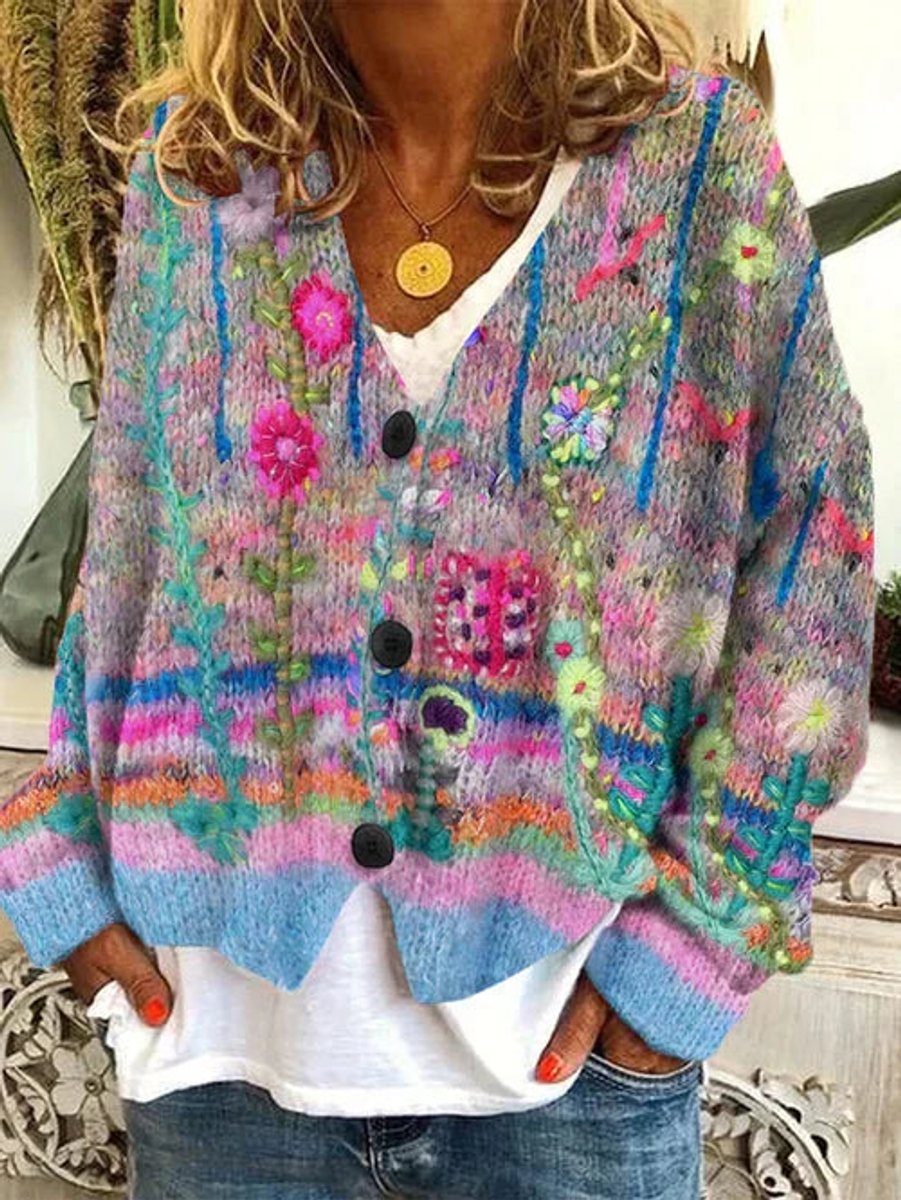 Elide | Cardigan Donna Oversized con Stampa Floreale
