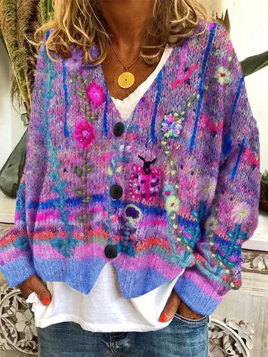 Elide | Cardigan Donna Oversized con Stampa Floreale