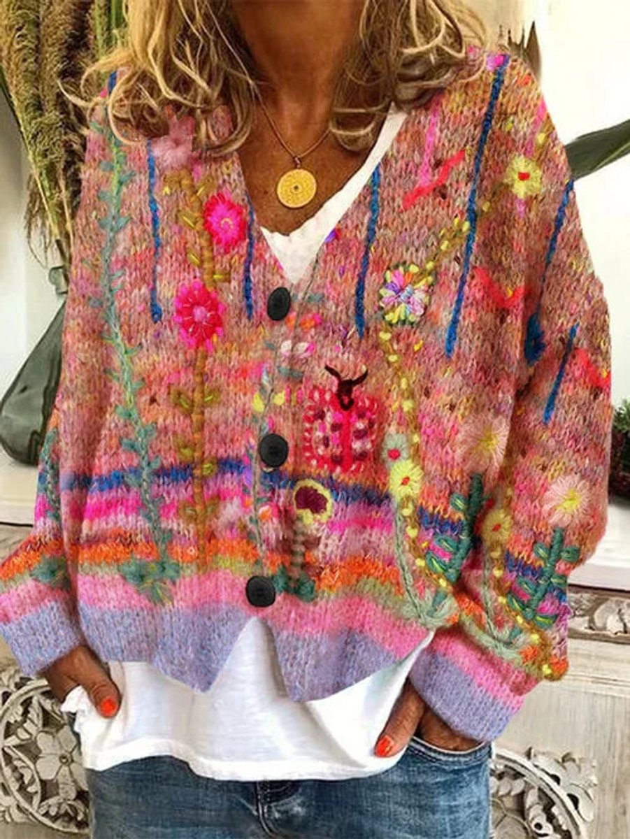 Elide | Cardigan Donna Oversized con Stampa Floreale