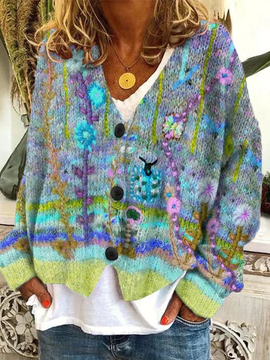 Elide | Cardigan Donna Oversized con Stampa Floreale