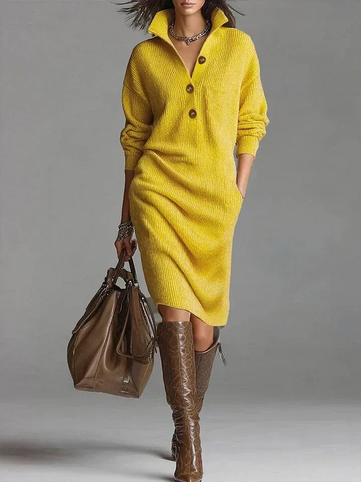 Helene | Women's Ribbed Button-Front Midi Dress