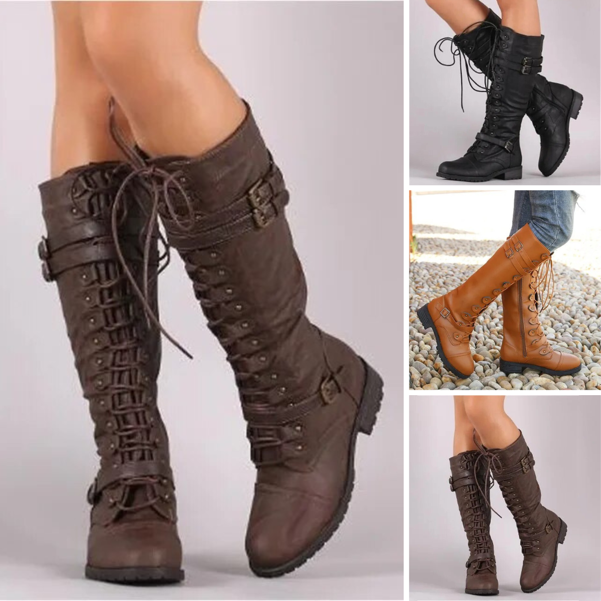Delphine | Lace-Up Buckle Boots
