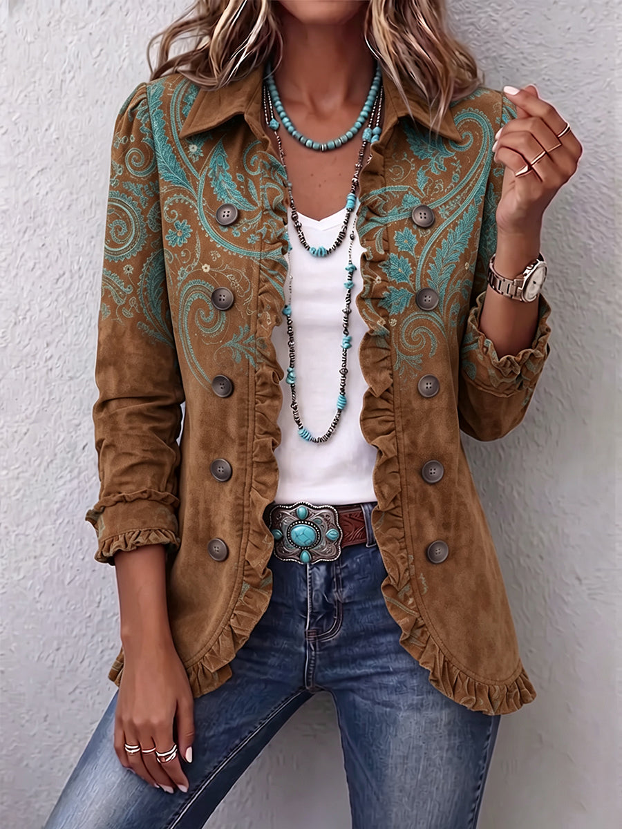 Elettra | Giacca paisley marrone con volant