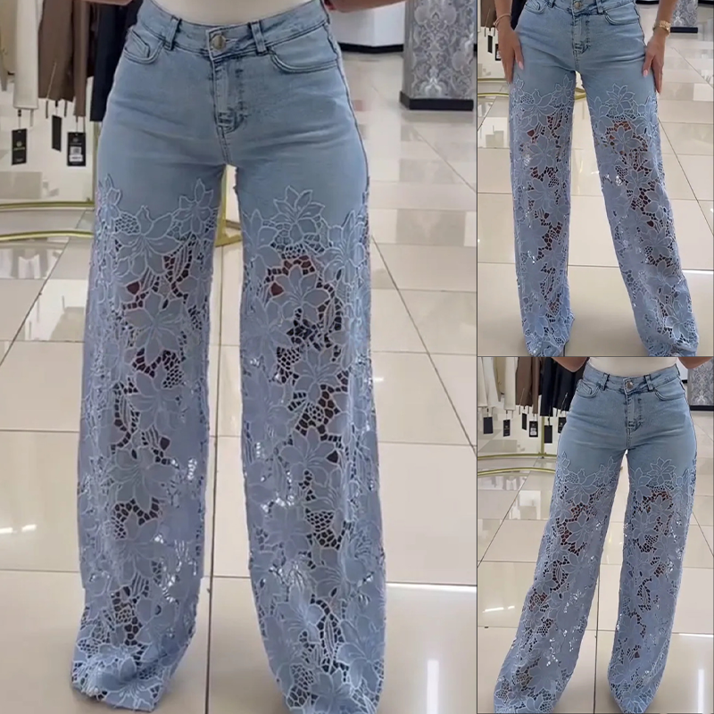 Florence | Lace-Panel Wide-Leg Jeans