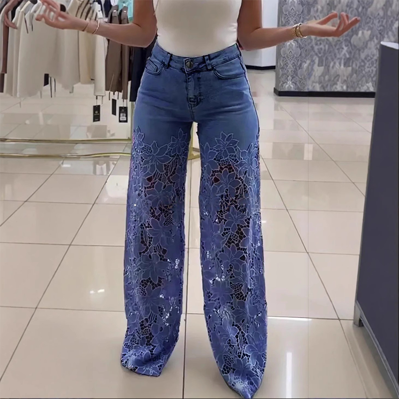 Florence | Lace-Panel Wide-Leg Jeans