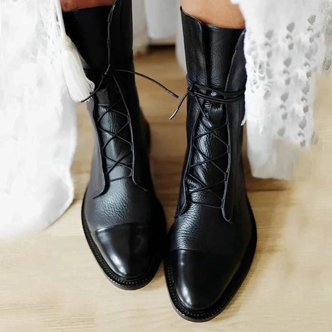 Ella | Women's Ankle Boots Lace-Up Leather-Look Mid-Calf
