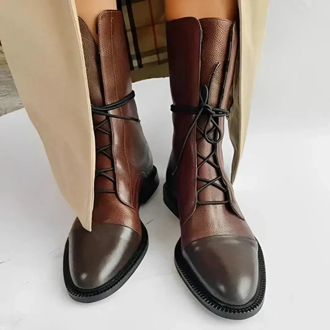 Ella | Women's Ankle Boots Lace-Up Leather-Look Mid-Calf