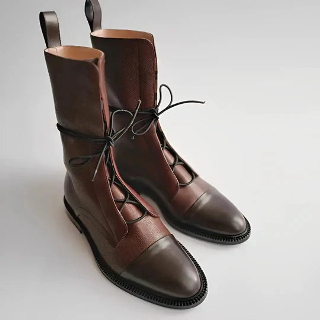 Ella | Women's Ankle Boots Lace-Up Leather-Look Mid-Calf