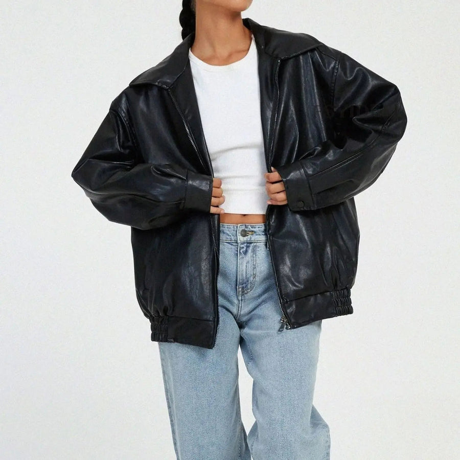 Emily | Women's Oversized Faux Leather Zip-Up Trendy Jacket