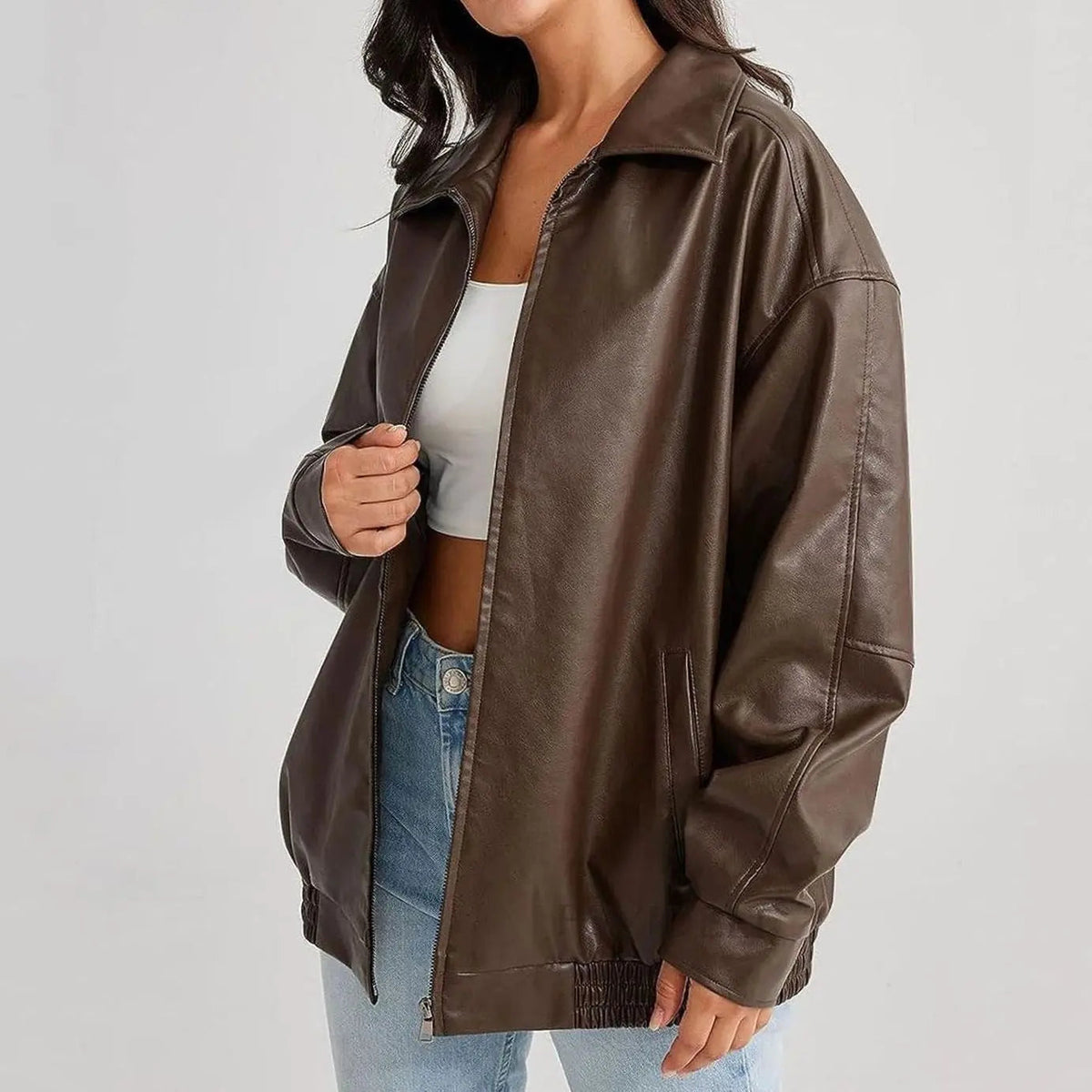 Emily | Women's Oversized Faux Leather Zip-Up Trendy Jacket