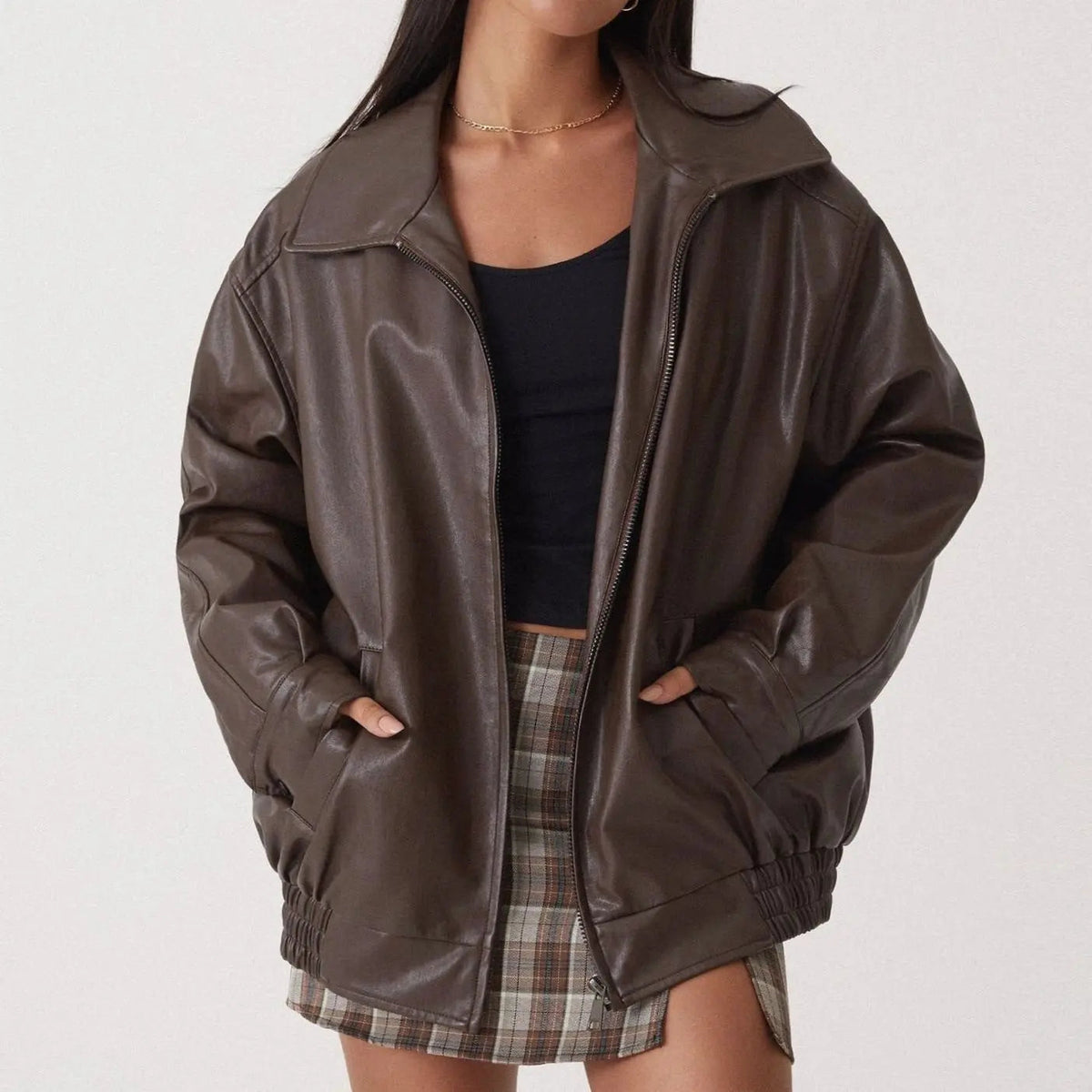 Emily | Women's Oversized Faux Leather Zip-Up Trendy Jacket