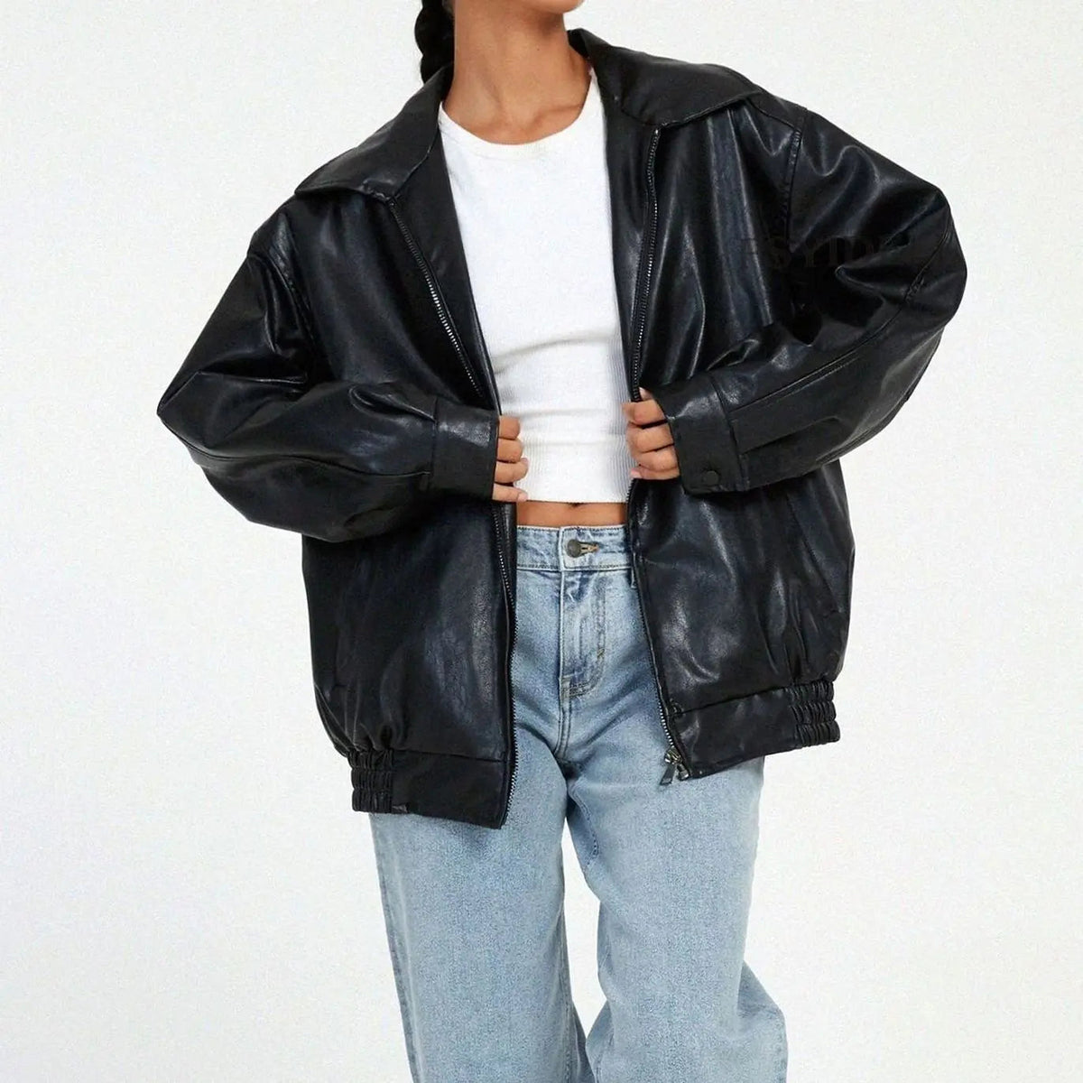 Emily | Women's Oversized Faux Leather Zip-Up Trendy Jacket