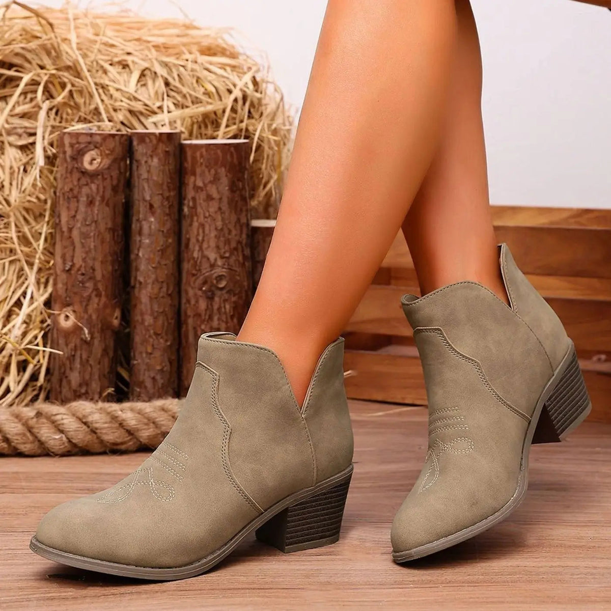 Sophie | Women's Western-Embroidered Block-Heel Ankle Boots