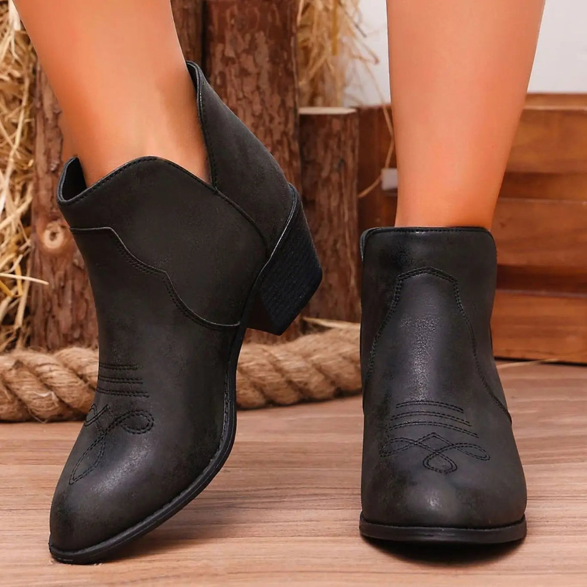 Sophie | Women's Western-Embroidered Block-Heel Ankle Boots